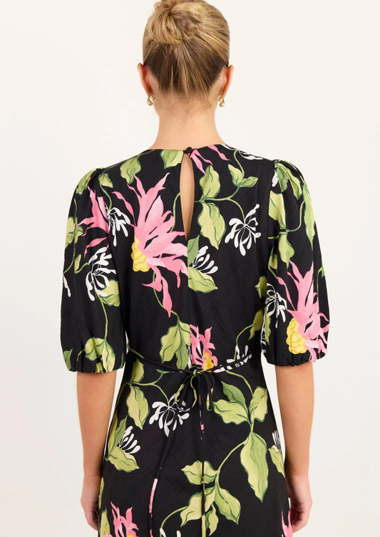 Amora Black Blush Floral SS Bias Maxi Dress