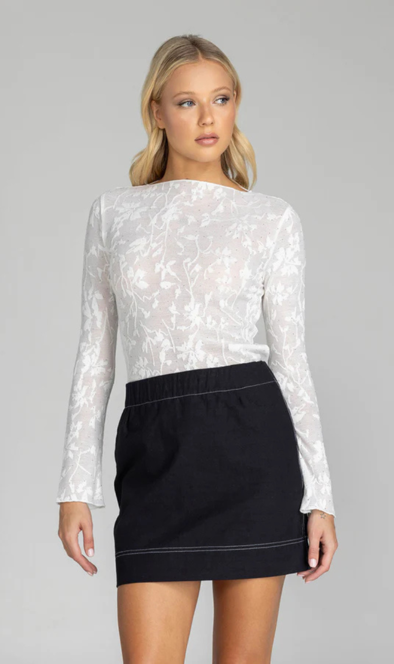 Gigi Top | White Lace with Silver Diamantes
