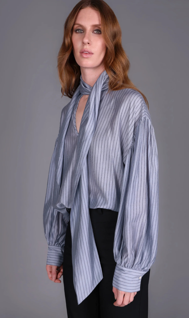 Tie Neck Stripe Top