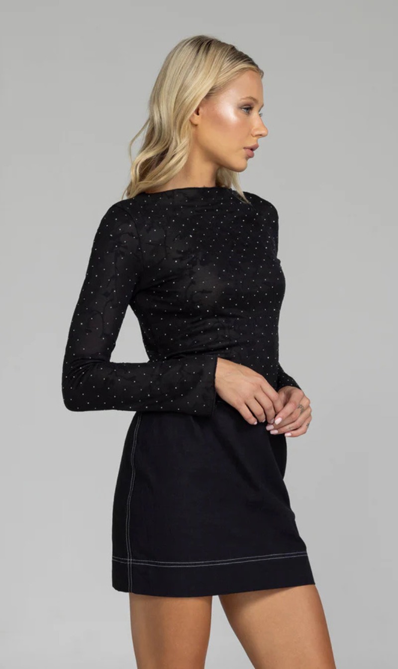 Gigi Top | Black Lace with Silver Diamantes