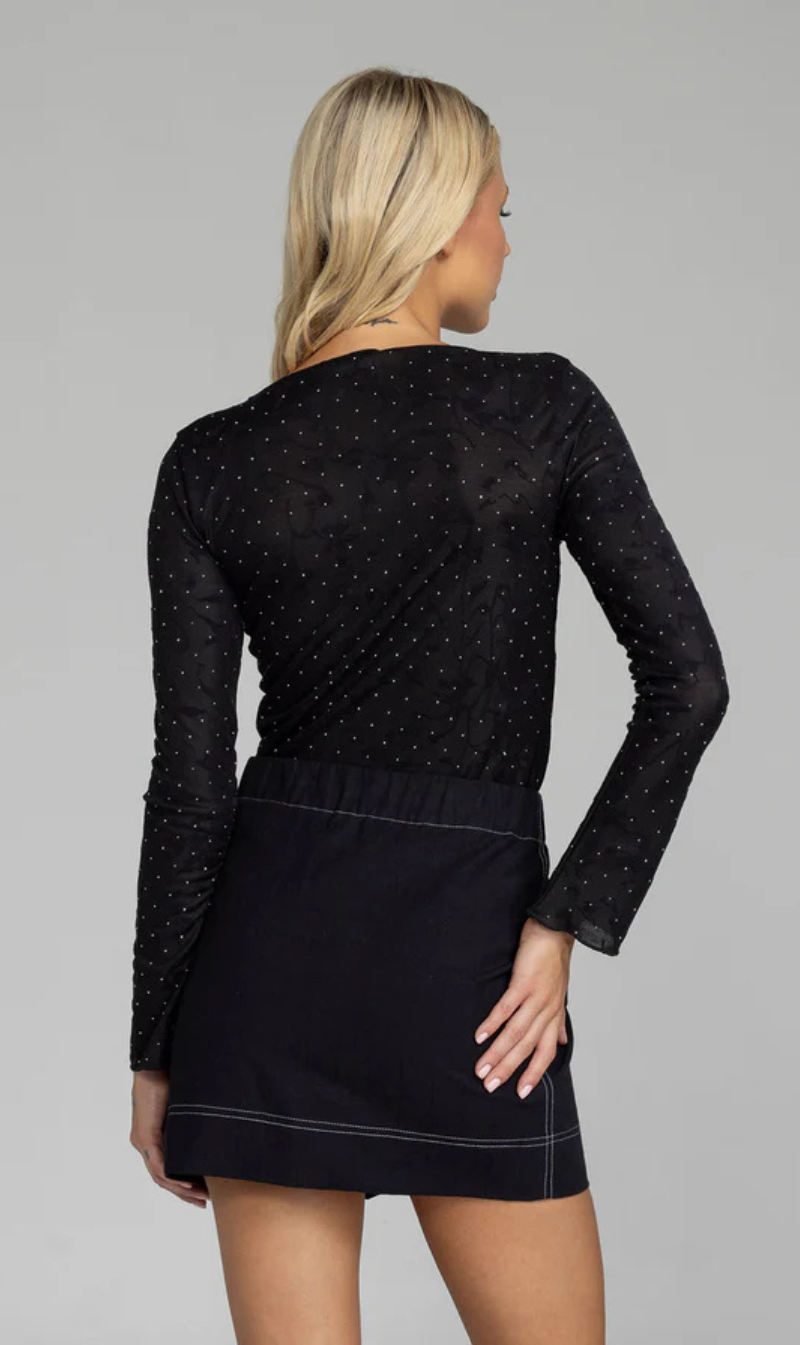 Gigi Top | Black Lace with Silver Diamantes