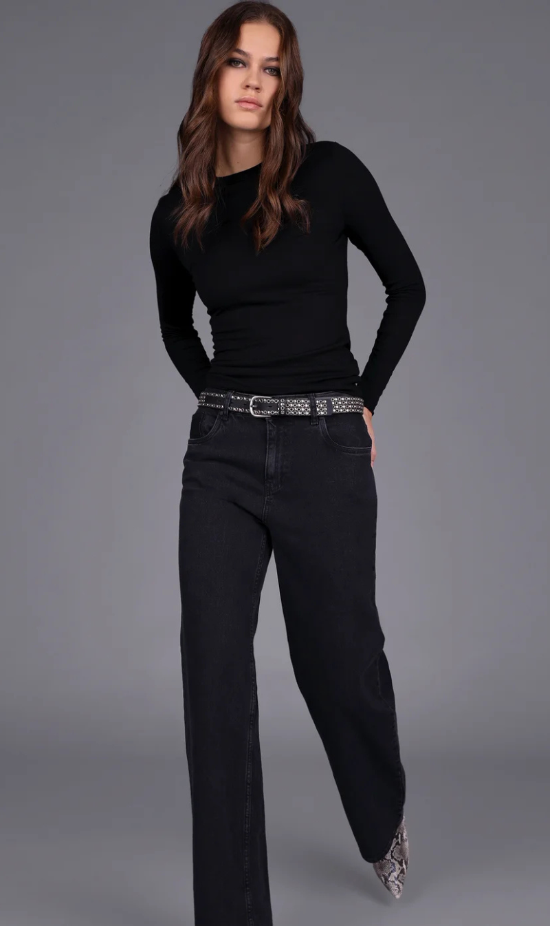 Double Trouble Long Sleeve Top | Black