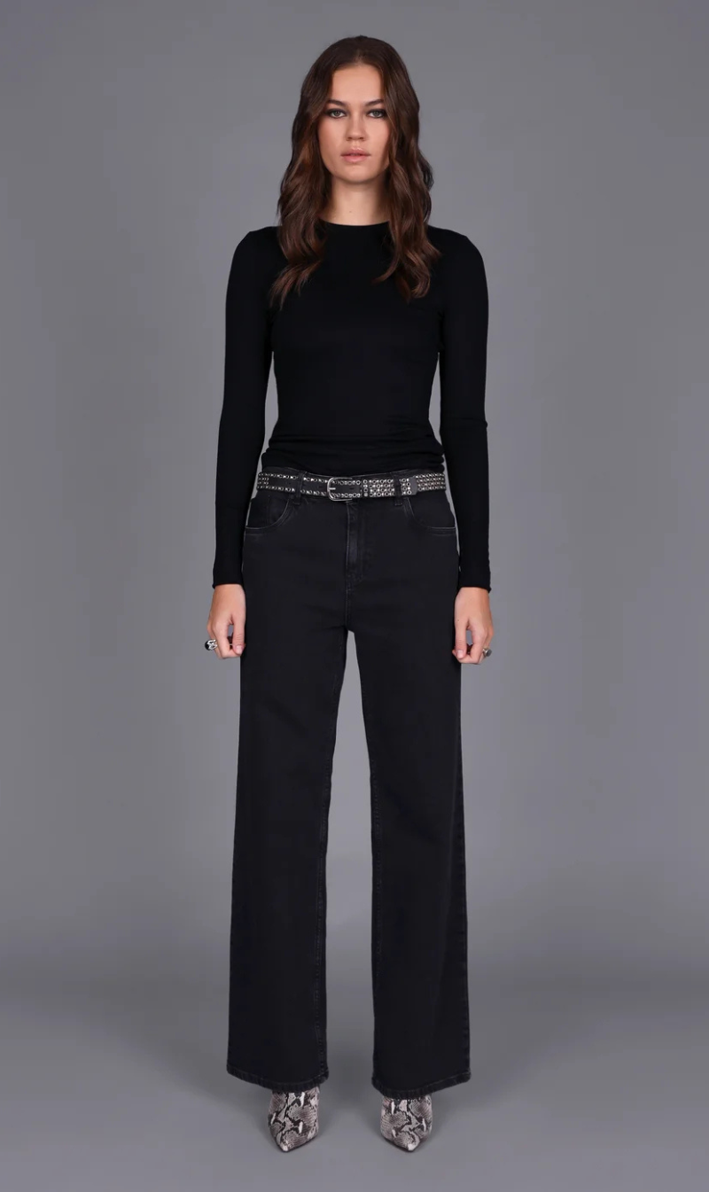 Double Trouble Long Sleeve Top | Black