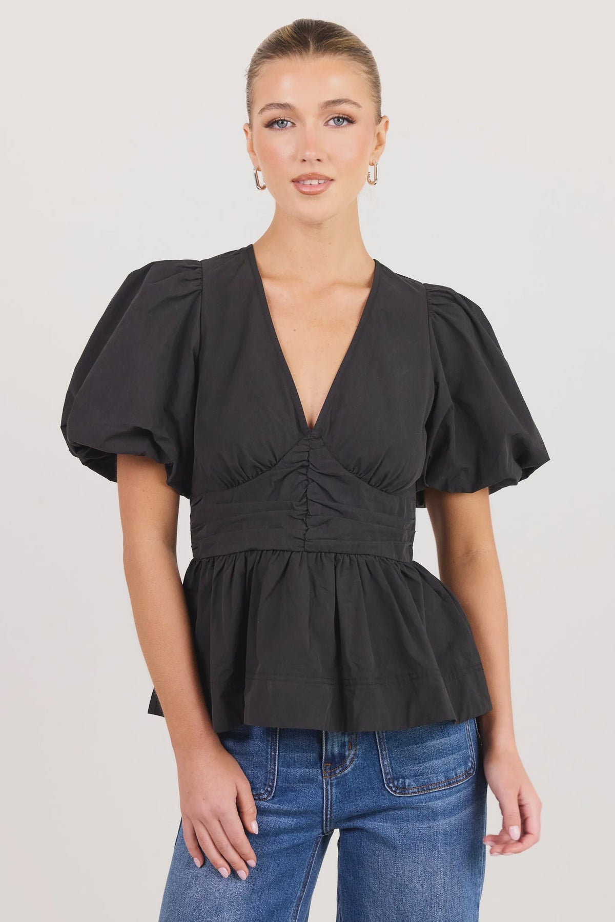 Beloved Poplin Stretch Back Top