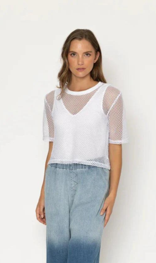 Arrow Mesh Top | White