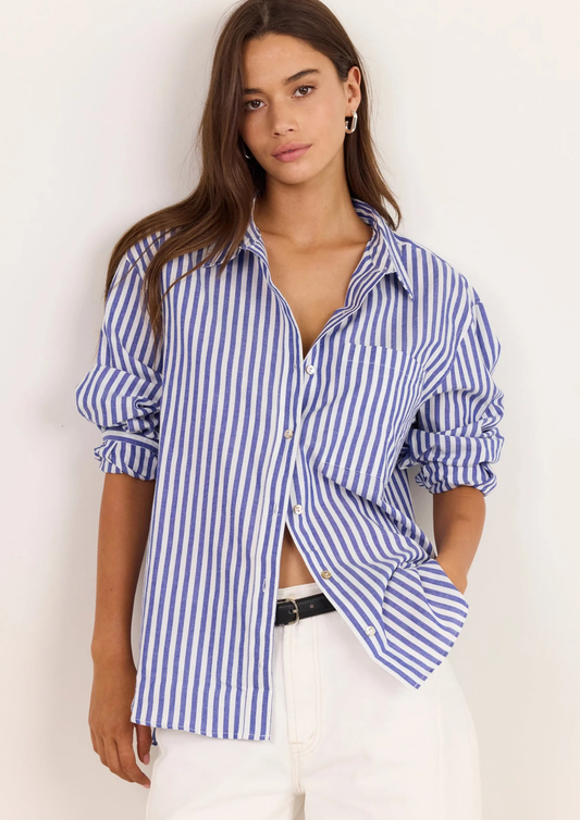 You Got This Blue Stripe Cotton Oversized Shirt