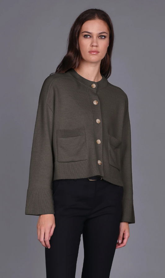 Chunky Merino Classic Cardi | Army Green