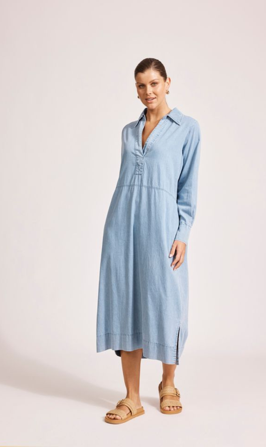 Melenia Denim Collared Dress | Denim