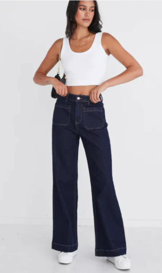 Zoey High Rise Wide Leg Pocket Jean