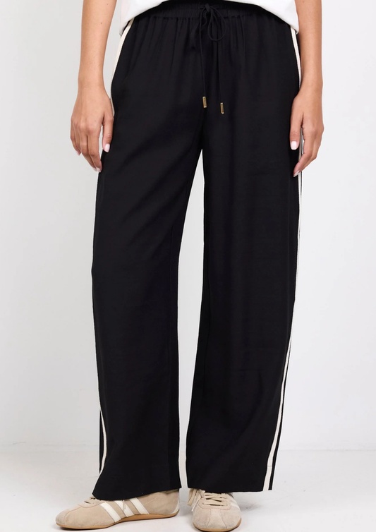 Townie Black Matte Petite Stripe Side Tape Wide Leg Pants