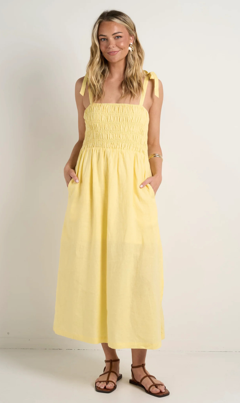 Vacation Shirred Midi Dress