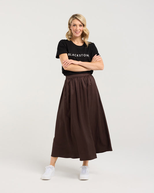 Edith Gathered Front Midi Skirt | Cocoa