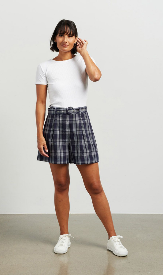 Sara Shorts | Ink Plaid