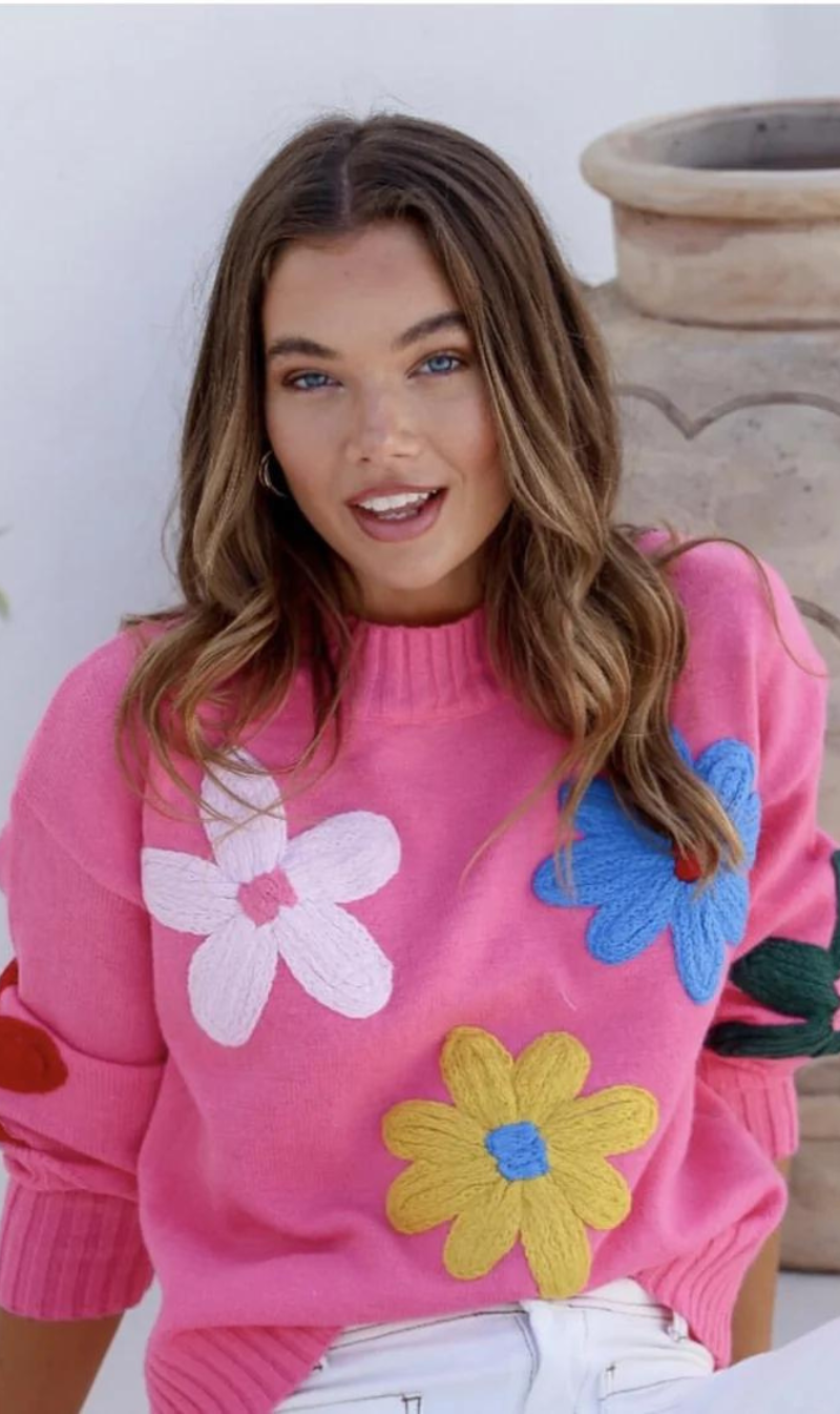 Daisy Embroidery Knit | Pink