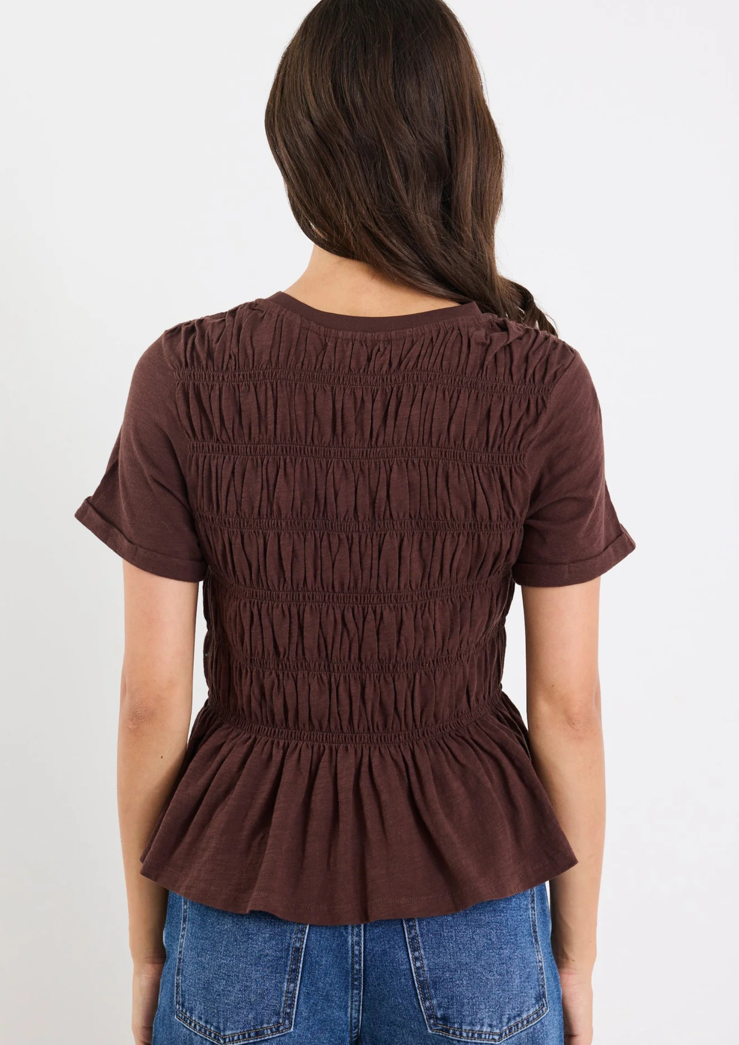 Neat Chocolate Slub Shirred Detail SS Tee