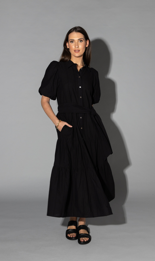 Gracie Dress - Black Jacquard Stripe
