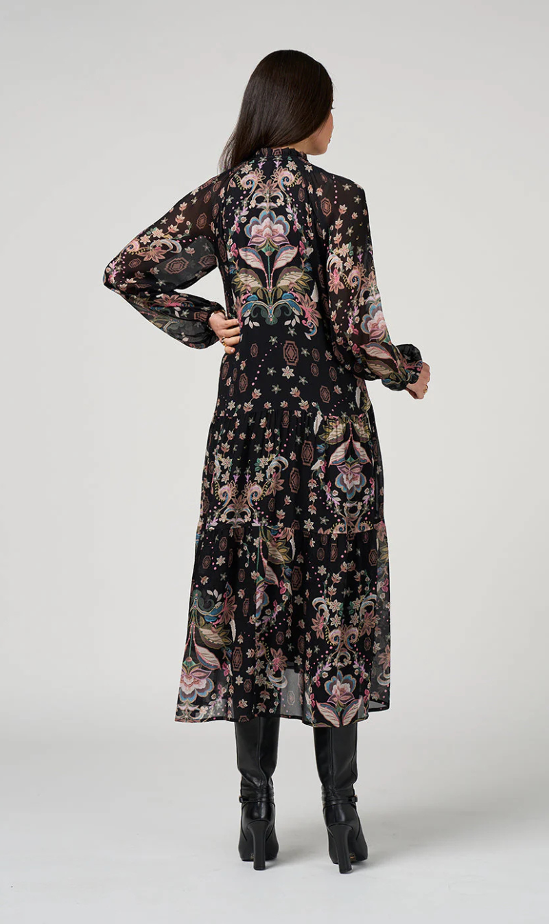 Antoinette Midi Dress - Black Multi