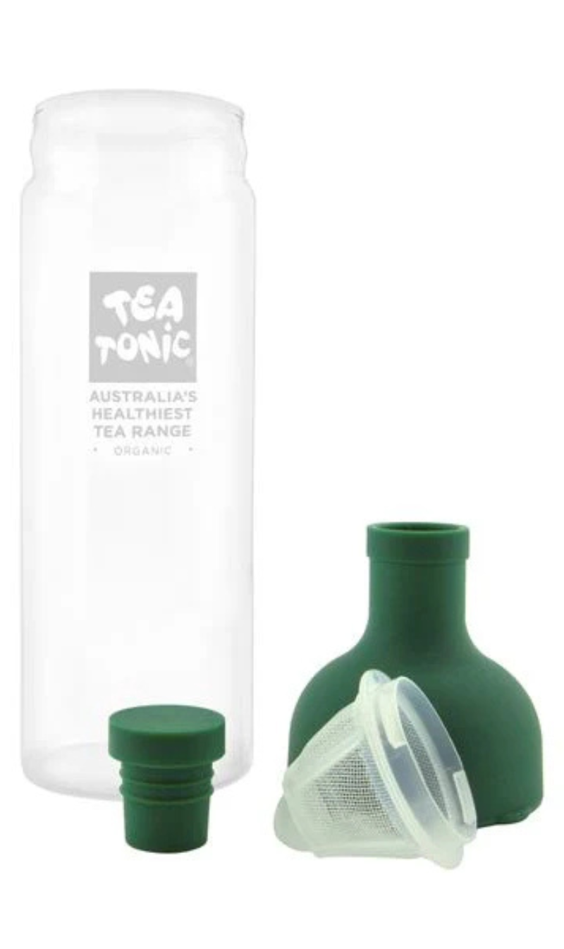 Tea Tonic Glass Wine Bottle Tea Infuser with Strainer Green