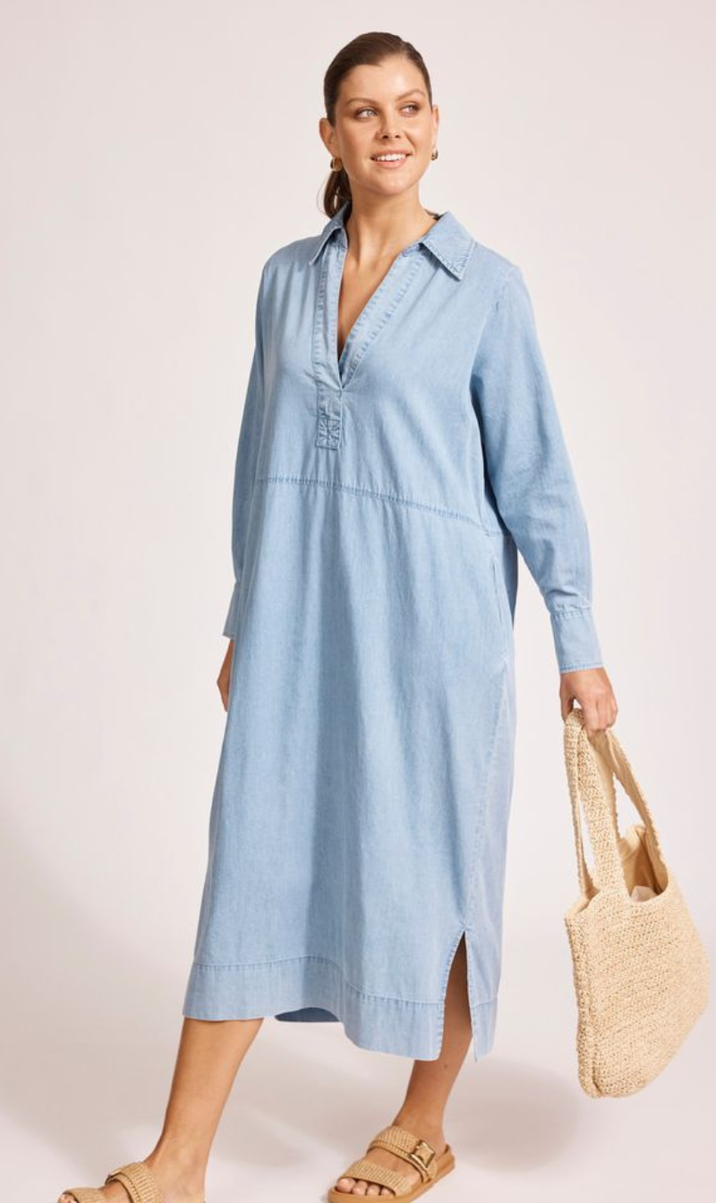 Melenia Denim Collared Dress | Denim