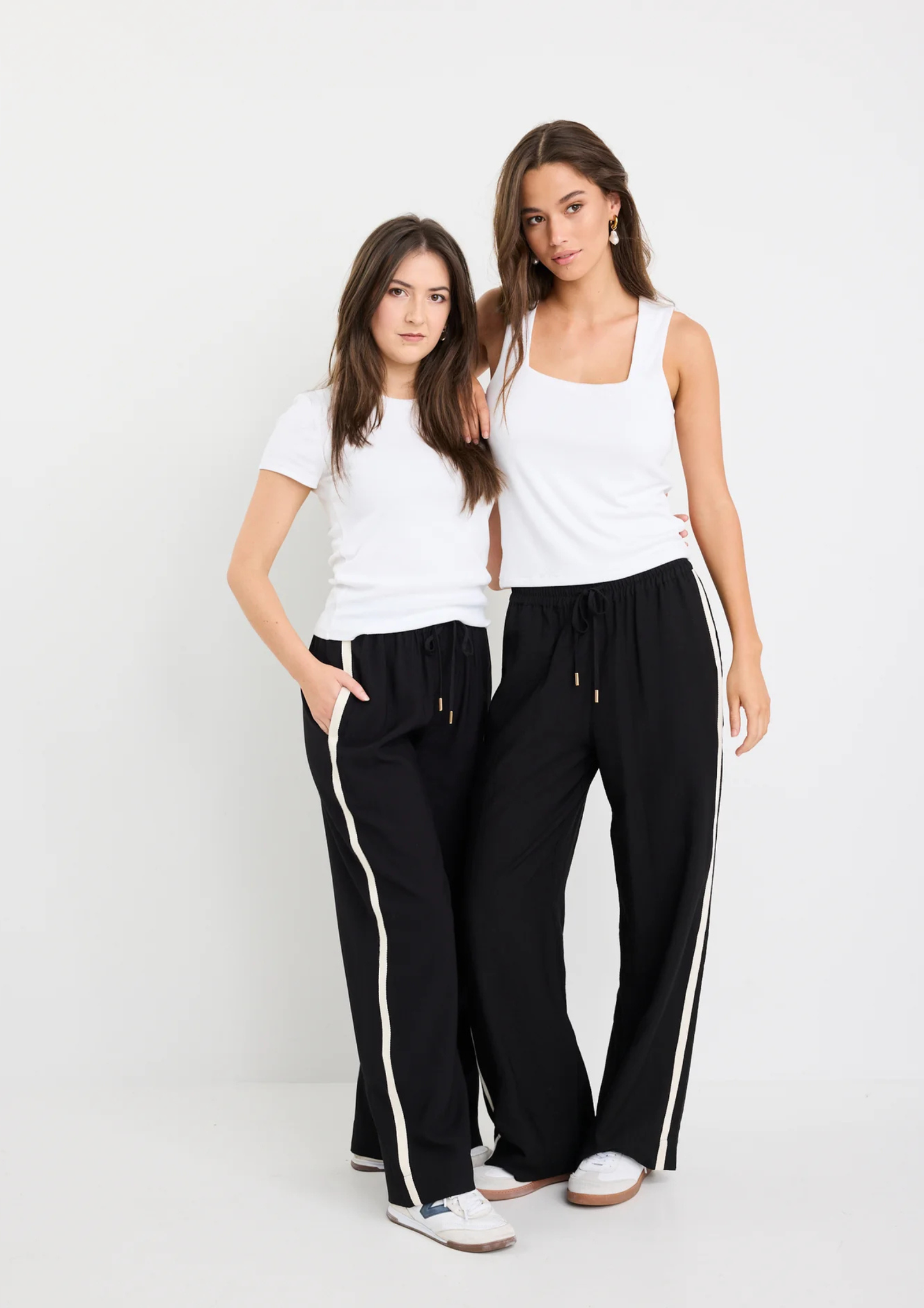 Townie Black Matte Petite Stripe Side Tape Wide Leg Pants