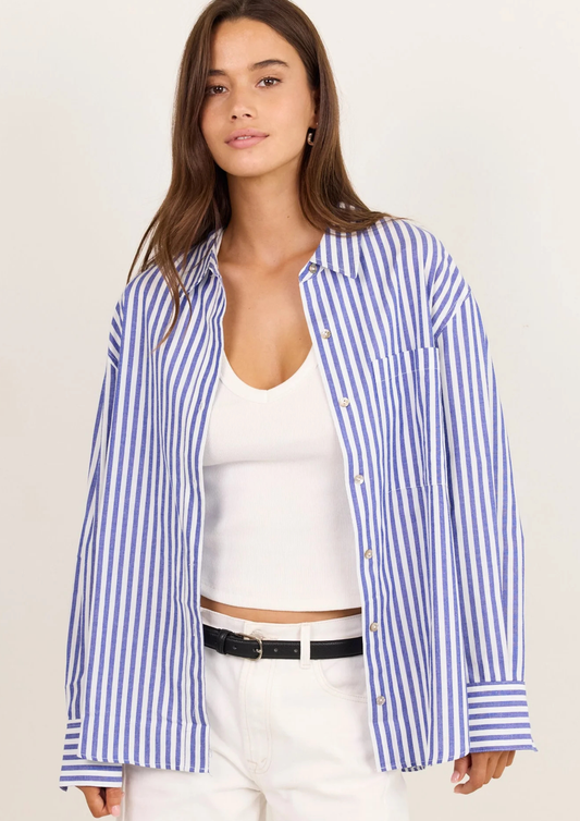 You Got This Blue Stripe Cotton Oversized Shirt
