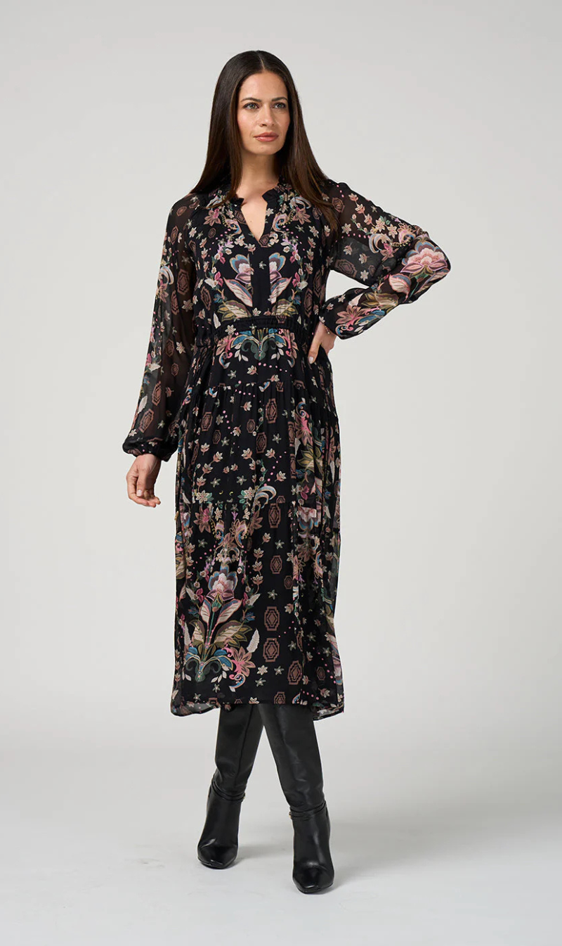 Antoinette Midi Dress - Black Multi