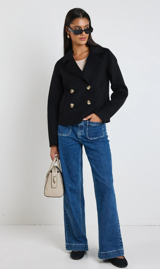 Prestige Wool Blend Coat | Black Marle