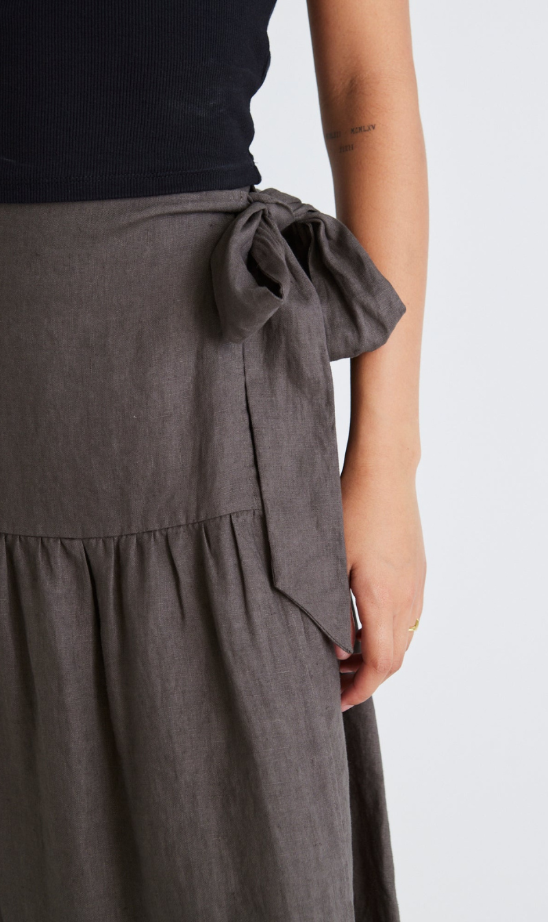 Impact Linen Tiered Wrap Maxi Skirt