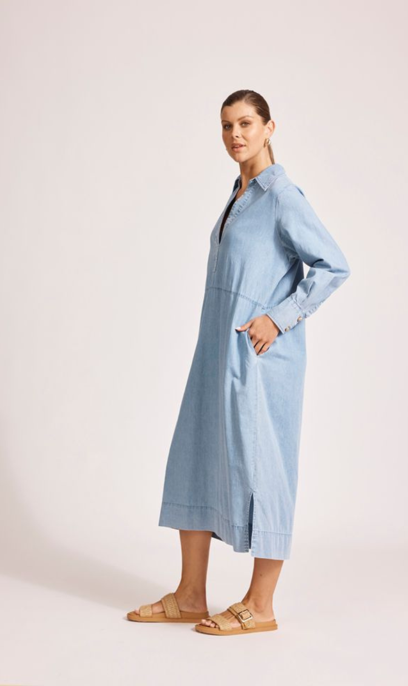 Melenia Denim Collared Dress | Denim