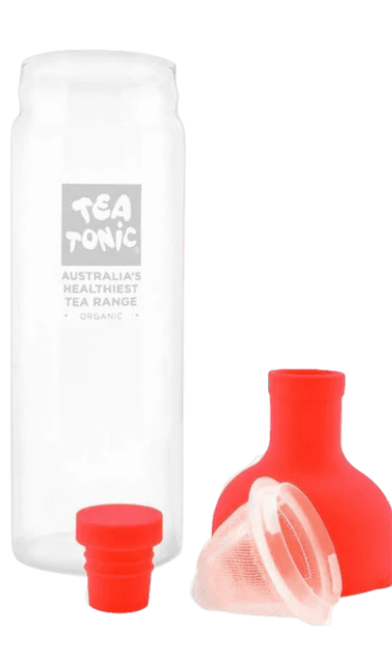 Tea Tonic Glass Wine Bottle Tea Infuser with Strainer Red