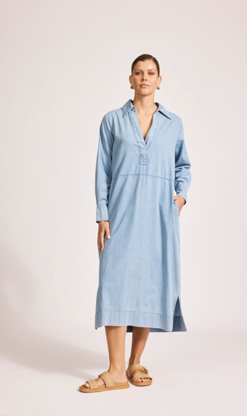 Melenia Denim Collared Dress | Denim