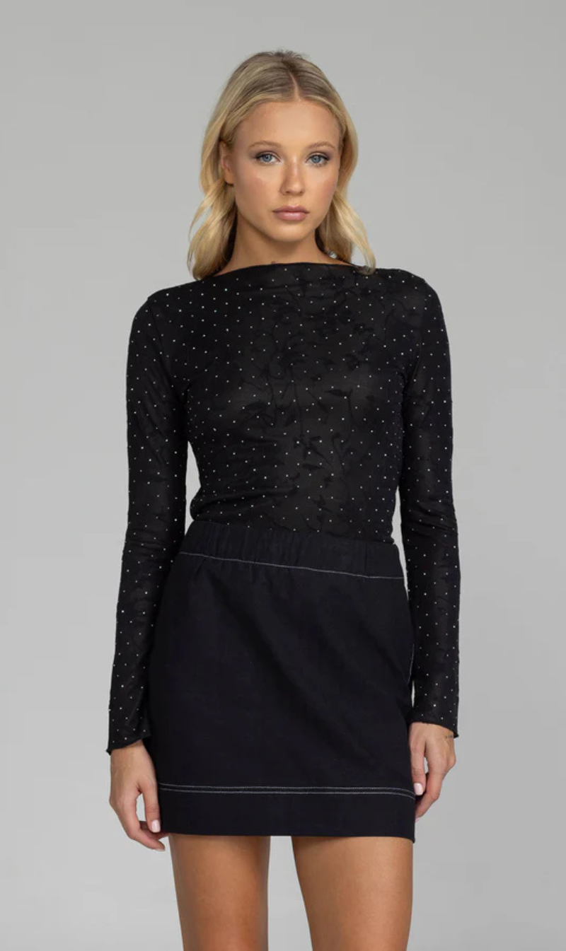 Gigi Top | Black Lace with Silver Diamantes