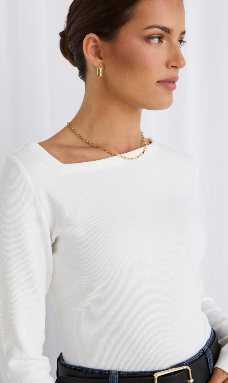 Depth Rib Asymetric Neck LS Top