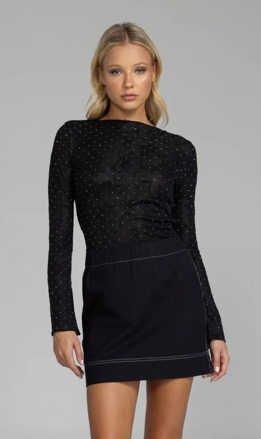 Gigi Top | Black Lace with Silver Diamantes