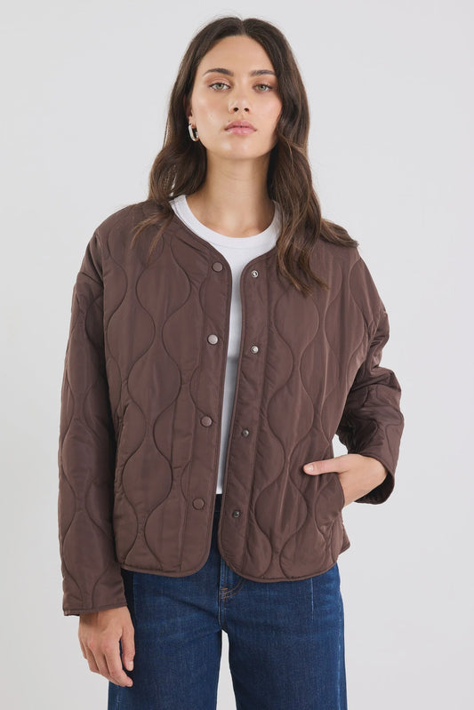Apex Collarless Quilted Puffer Jacket | Chocolate