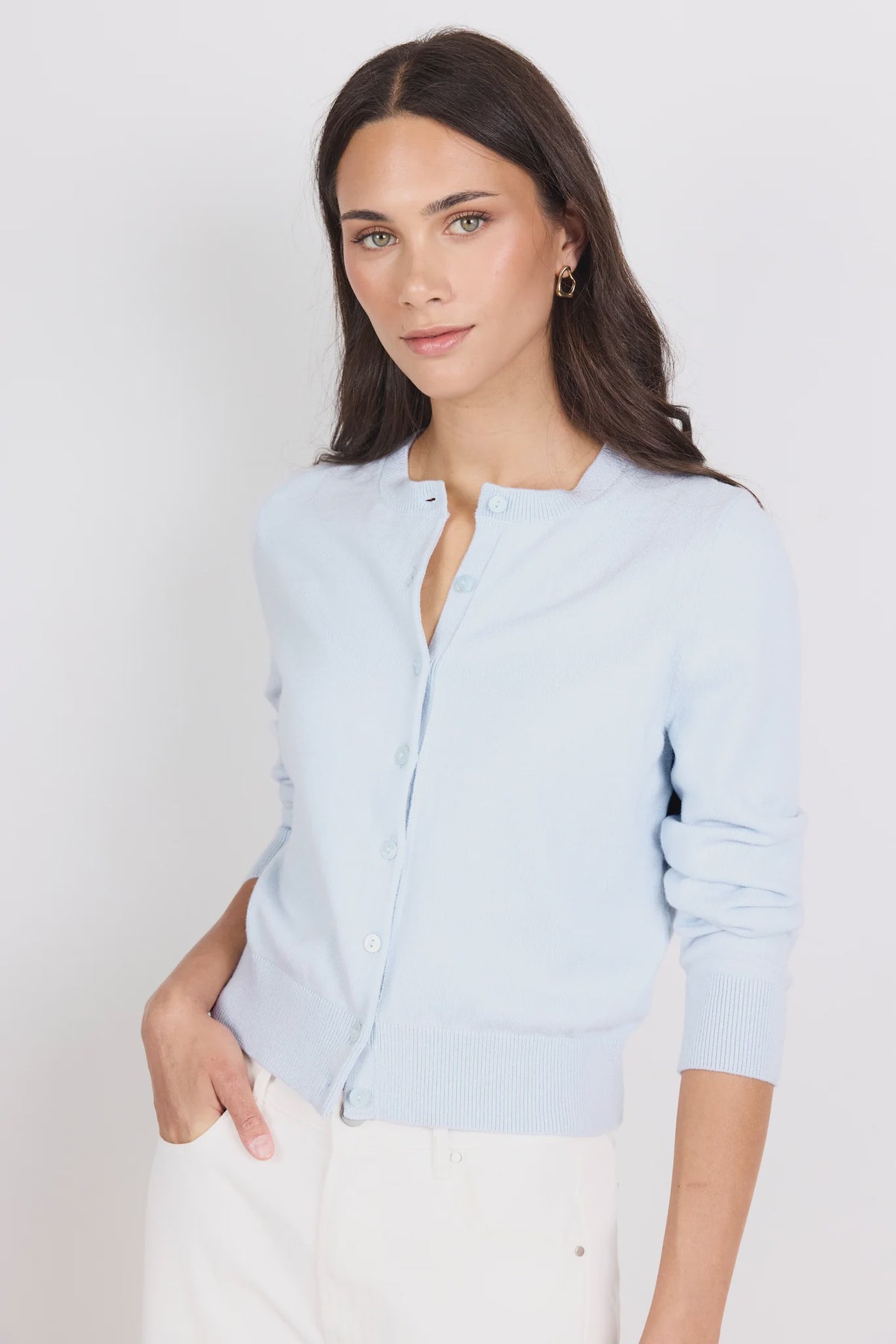 Autograph Crewneck Cardigan | Ice Blue