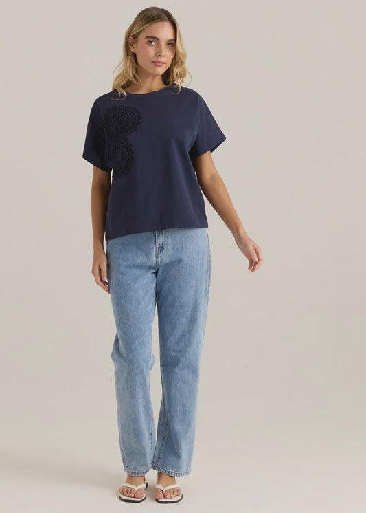 Mira Crochet Tee Navy