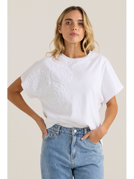 Mira Crochet Tee White
