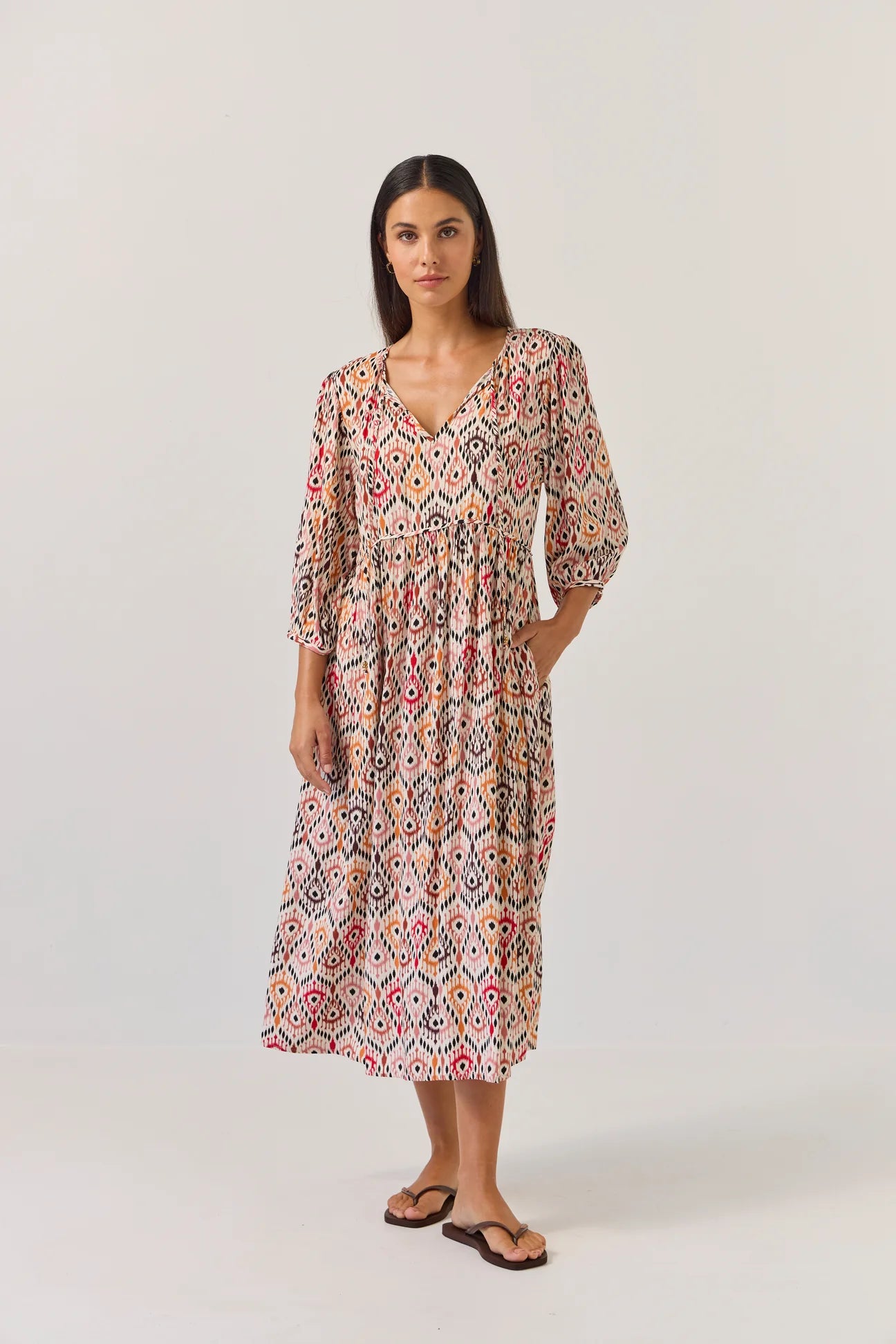 Odette Dress | Mocha Ikat