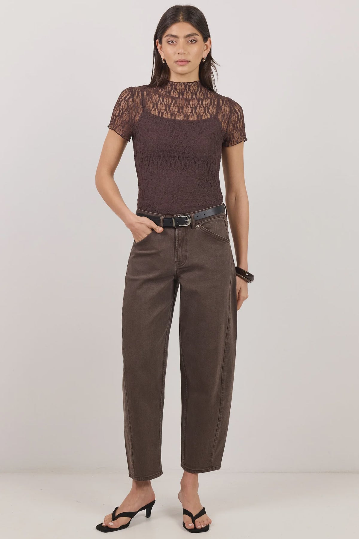 Idolise Mocha Stretch Soft Barrel Jeans